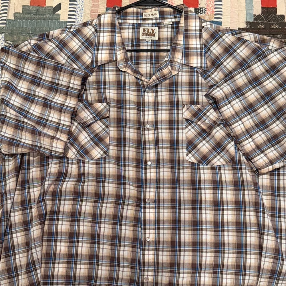 Ely Cattleman Men's Brown and Blue Checkered Shirt